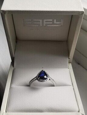 Effy Pear Cut Blue Sapphire Halo Ring in White Gold - Size 5.75